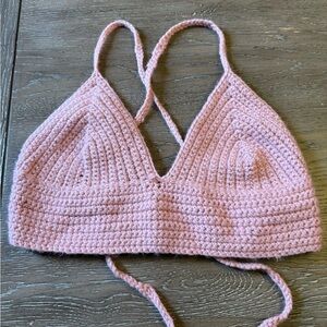 Pink Crochet Crop Bralette Top - Womens